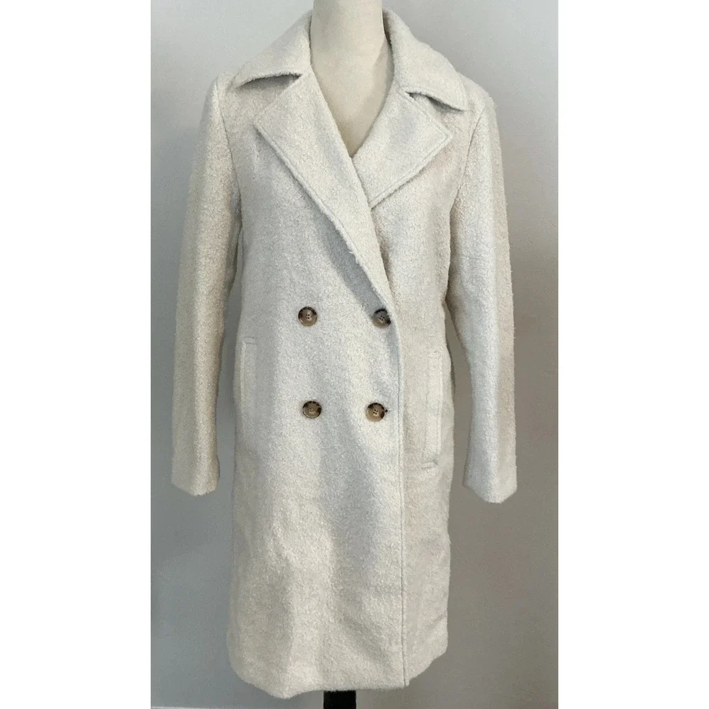 Loft Teddy Sherpa Double Breasted Overcoat Boucle Off White Womens Coat NWT XS‎
